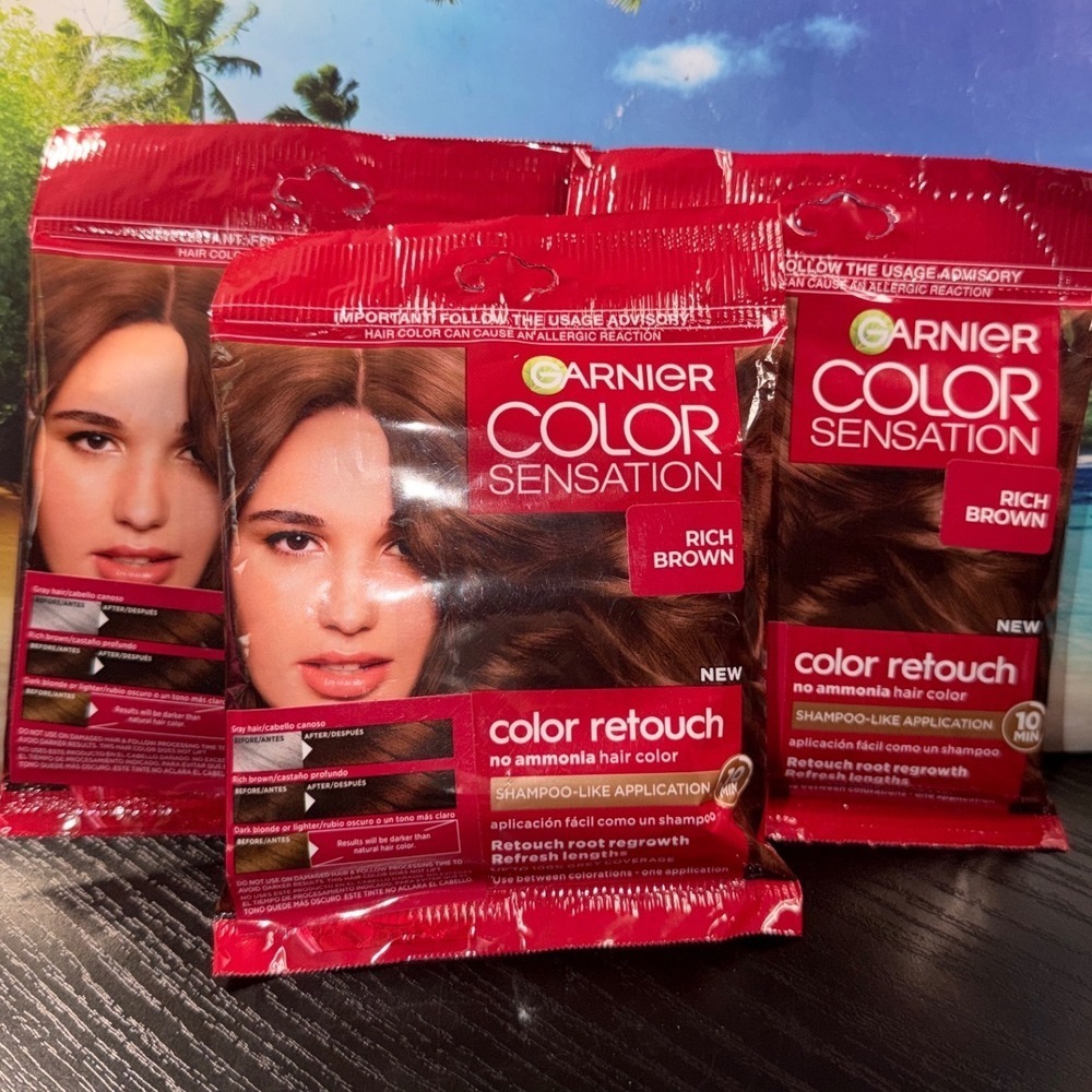 Garnier Color Sensation Color Retouch Rich Brown Hair Dye 3 Packets No Ammonia